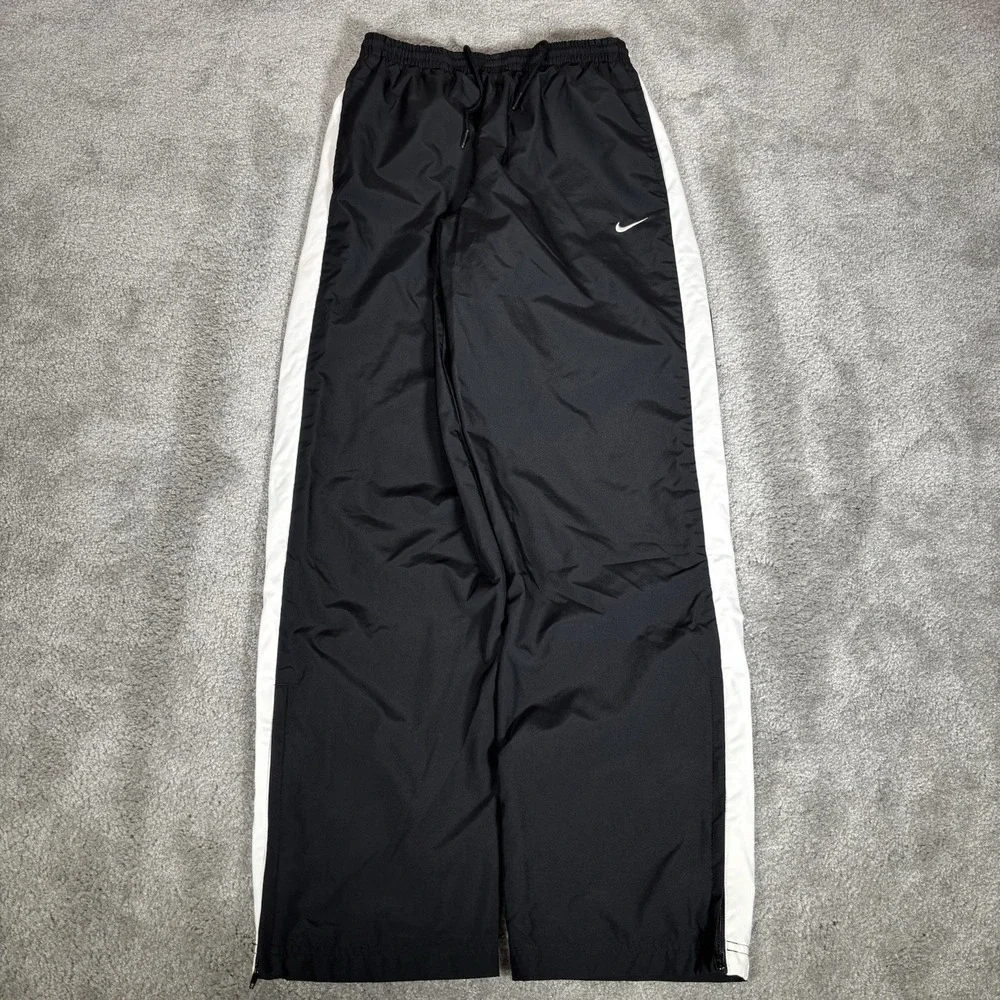 Nike Track Pants Mens S Black Striped Windbreaker Mesh Lined Baggy Athletic Gym